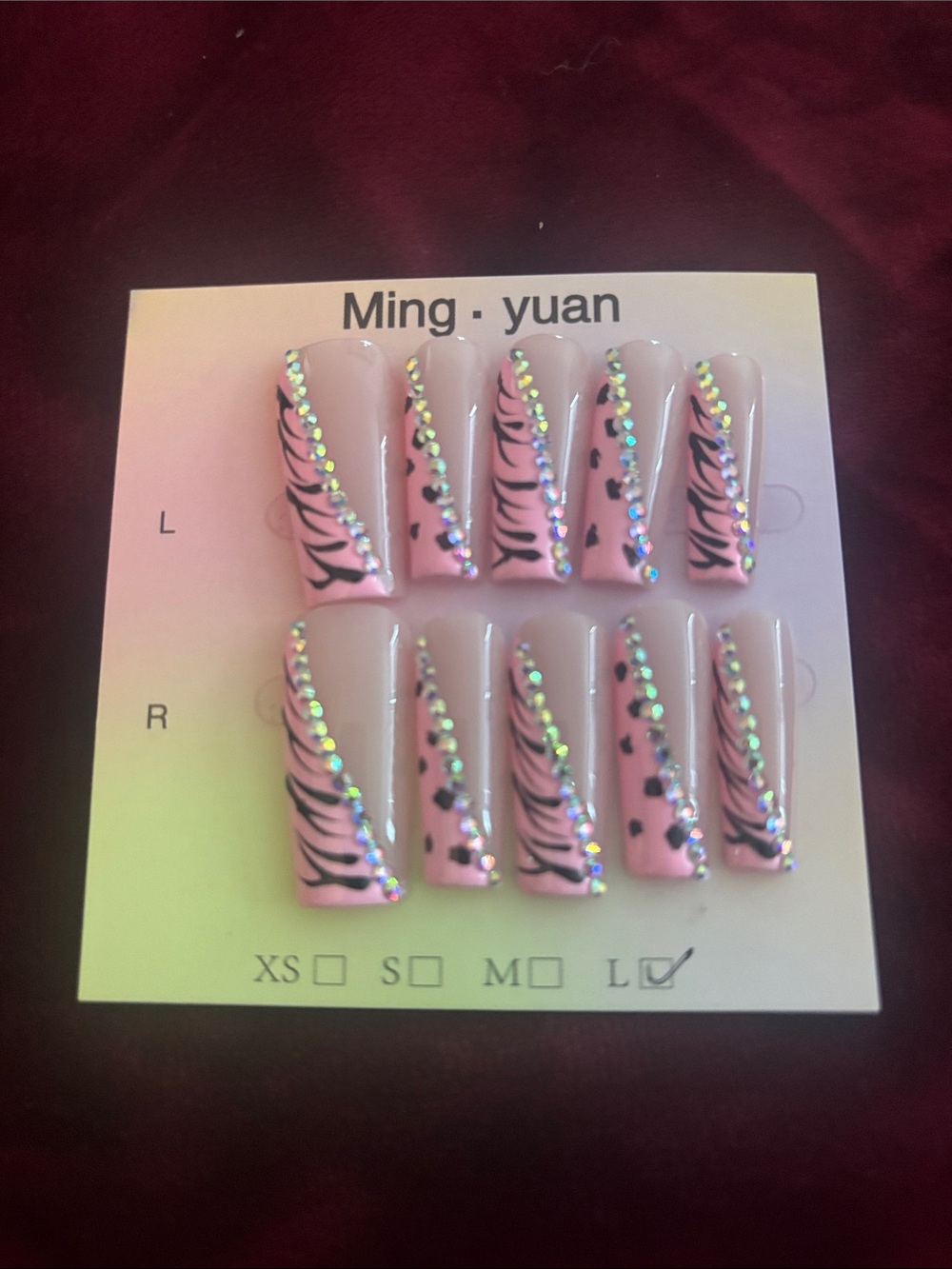 Pink Rhinestone Zebra Press-On Nails